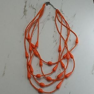 Orange Bib Beaded 5 layer Sizeable Necklace
